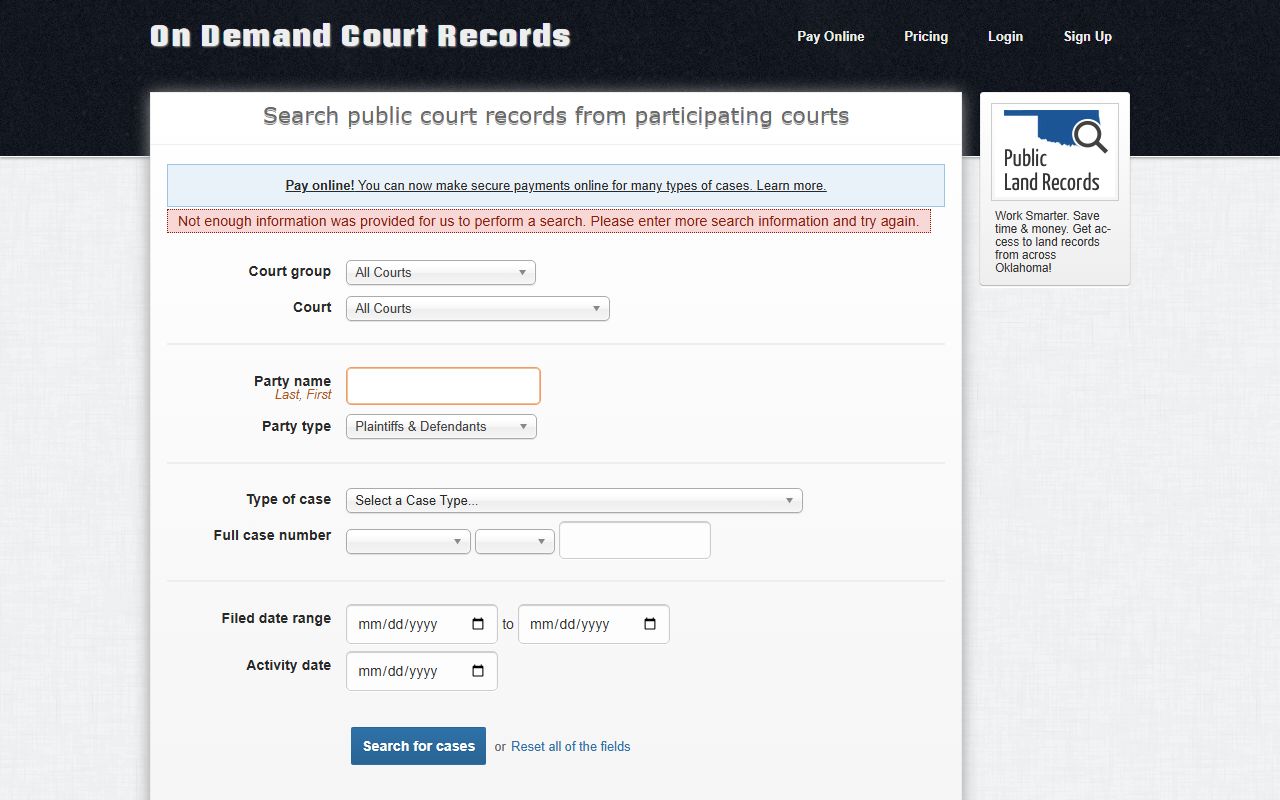 Custer County court records ODCR search portal