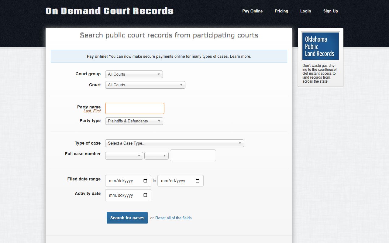 Custer County court records legacy ODCR portal
