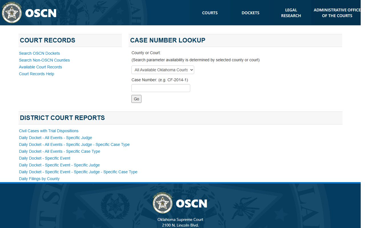 Custer County court records OSCN docket search