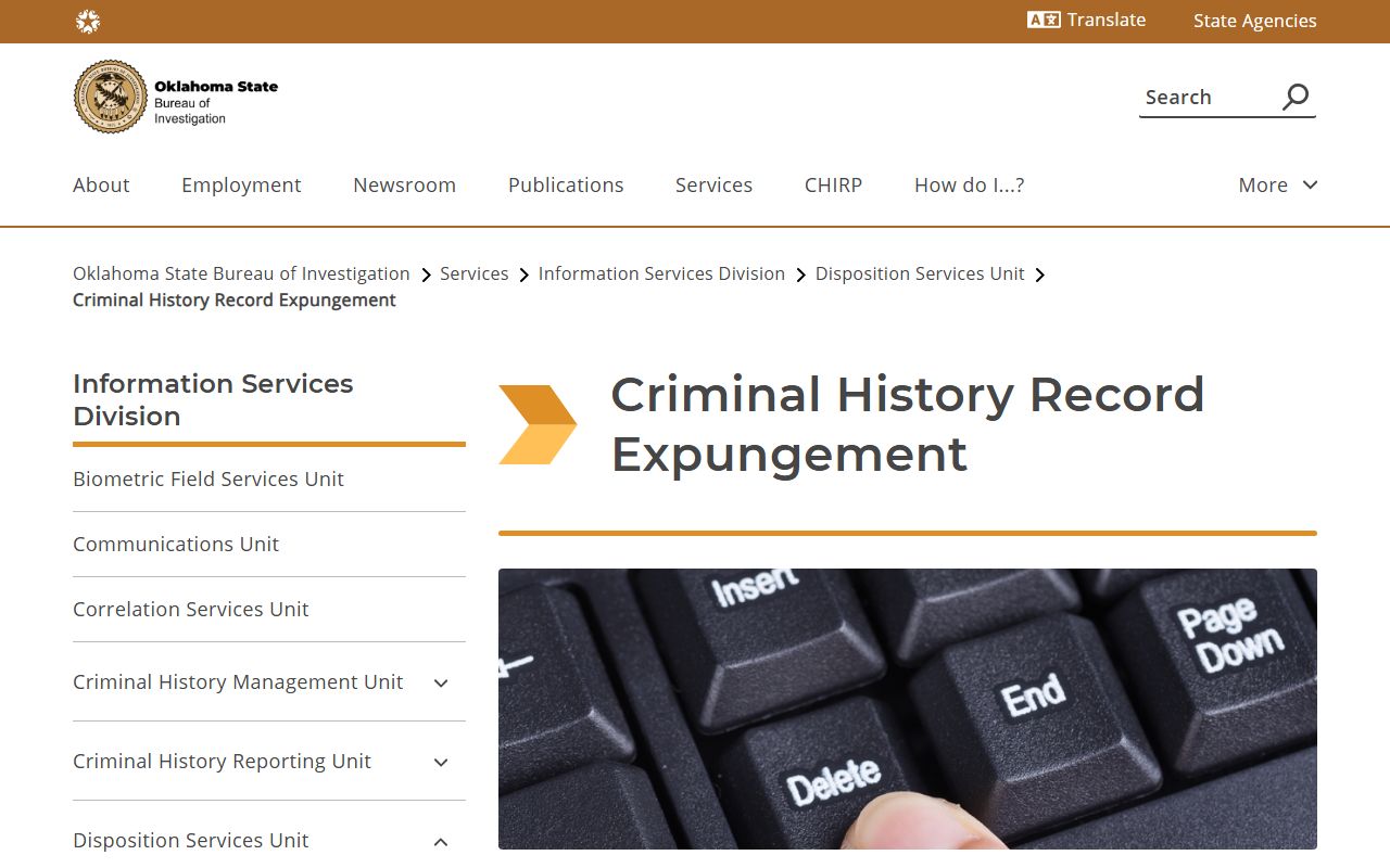 Custer County criminal court records expungement through the Oklahoma State Bureau of Investigation