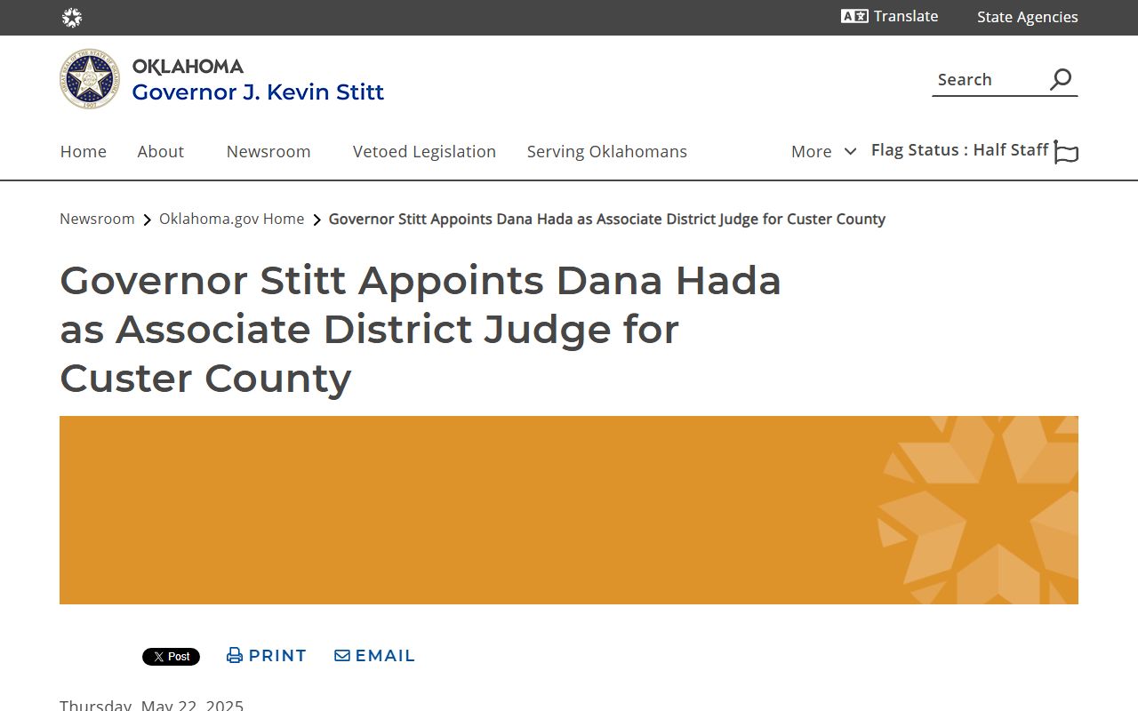 Custer County District Court judge Dana Hada appointment notice