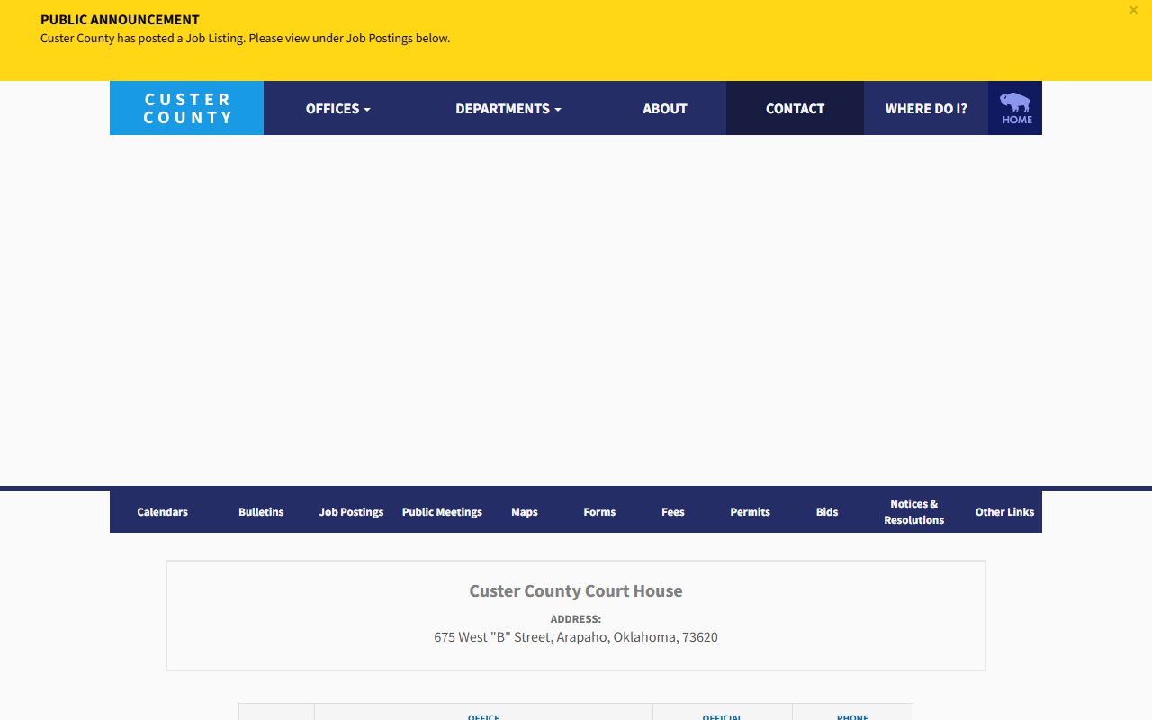 Custer County courthouse address and court records office contacts