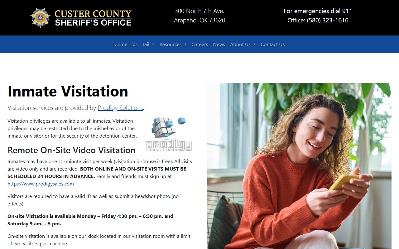 Custer County inmate records jail visitation schedule and rules