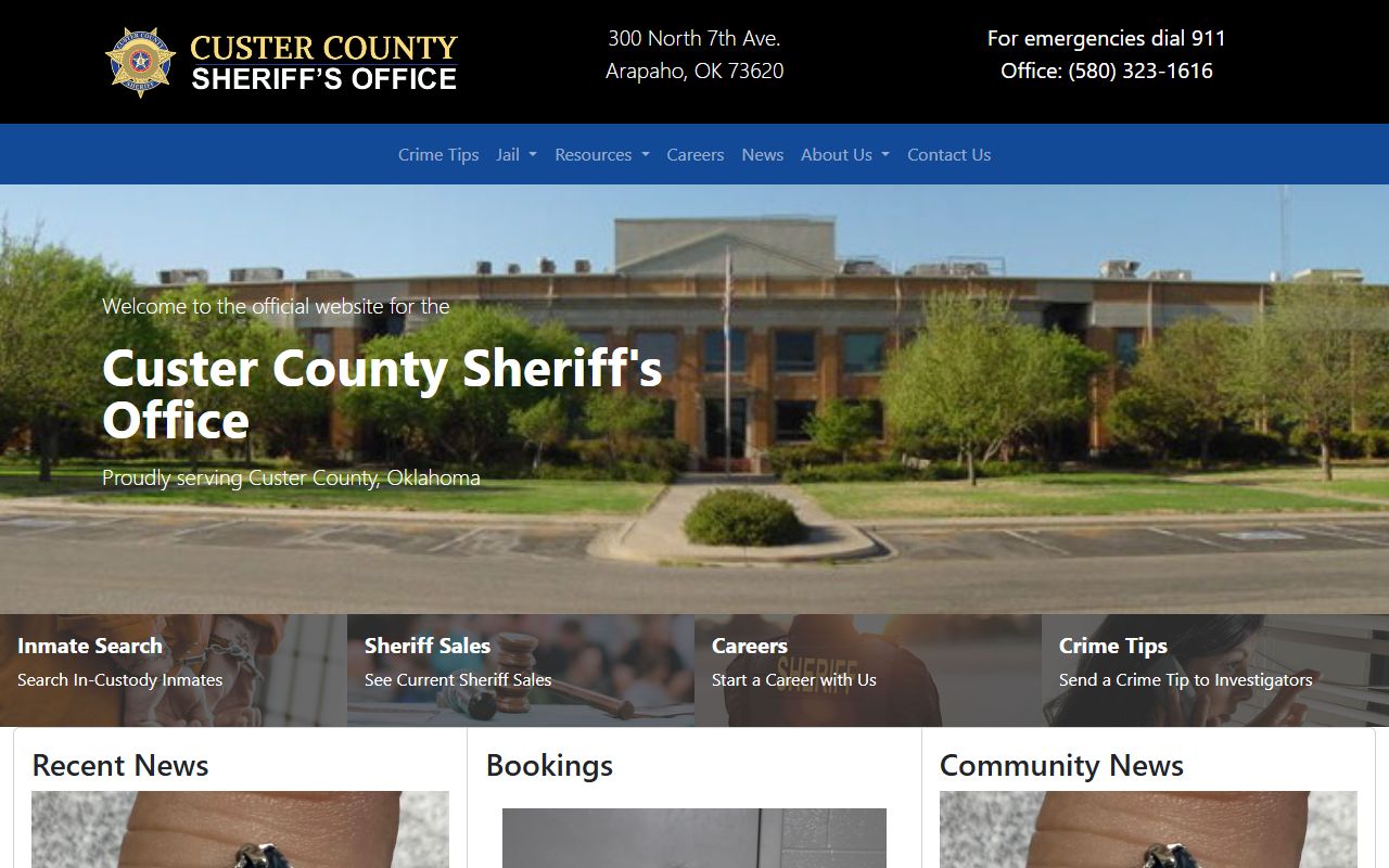 Custer County warrant records and the county sheriff office website